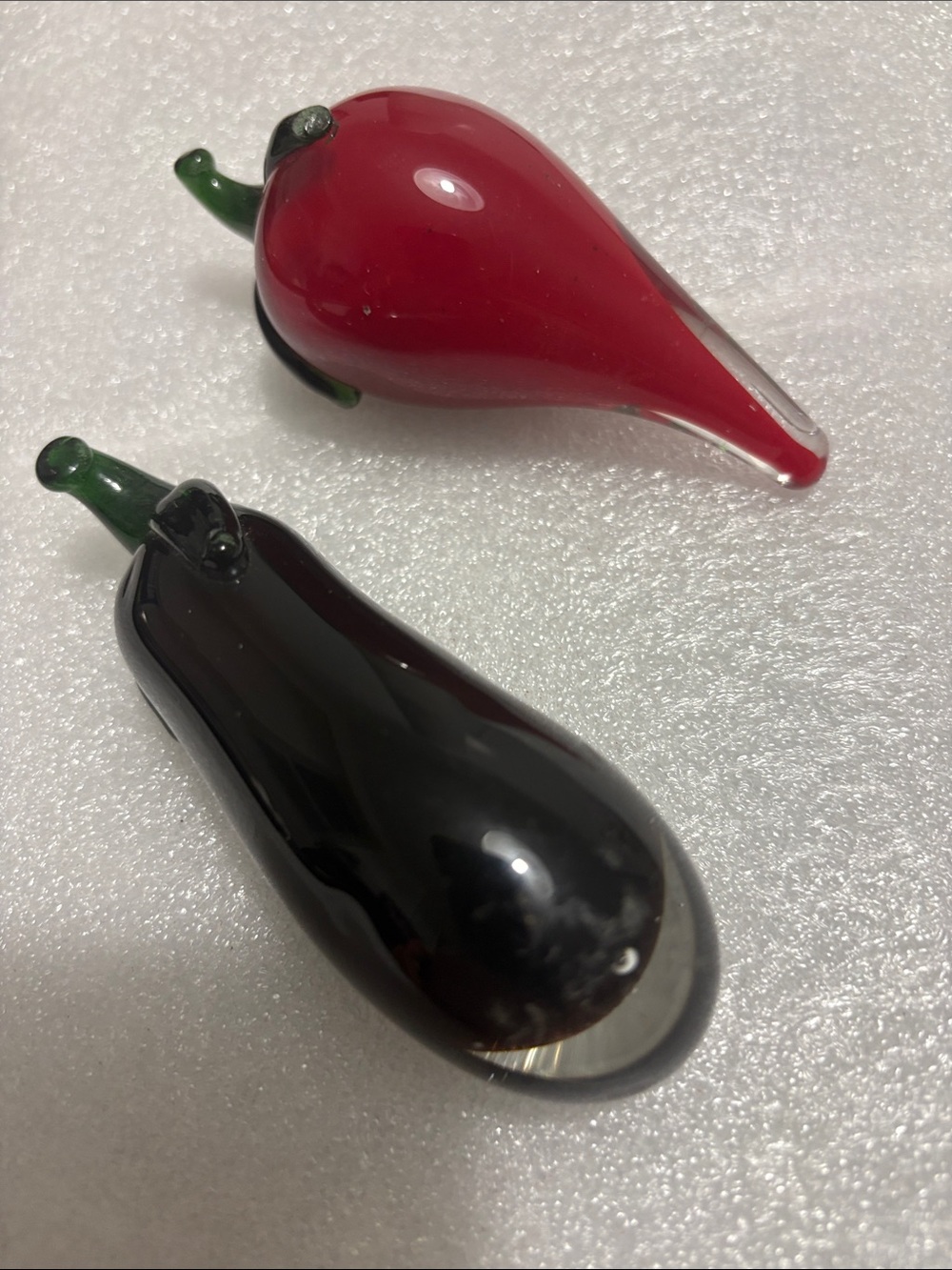 Handblown Glass Eggplant Décor - Red and Deep Purple